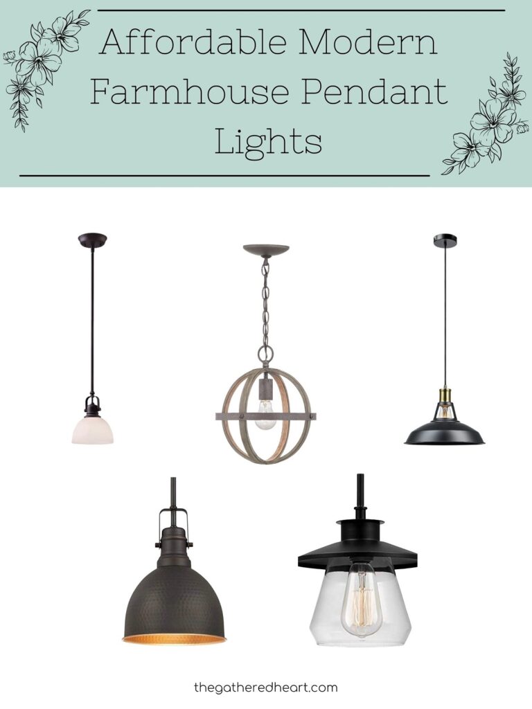 collage of 5 affordable modern farmhouse style pendant lights
