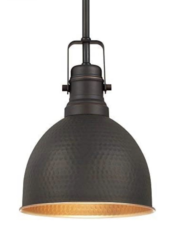 industrial style pendant light with a hammered metal shade in oil rubbed bronze for a modern farmhouse kitchen